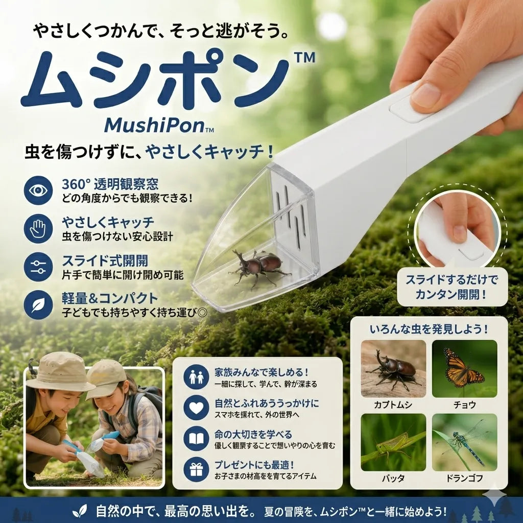 ムシポン™ | MushiPon™ - 虫を傷つけずに、やさしくキャッチ！